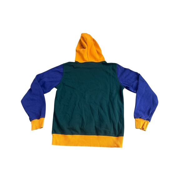 North Face TNF Blue Yellow Green Colorblock Mens Small Hoodie Sweatshirt - Picture 2 of 7